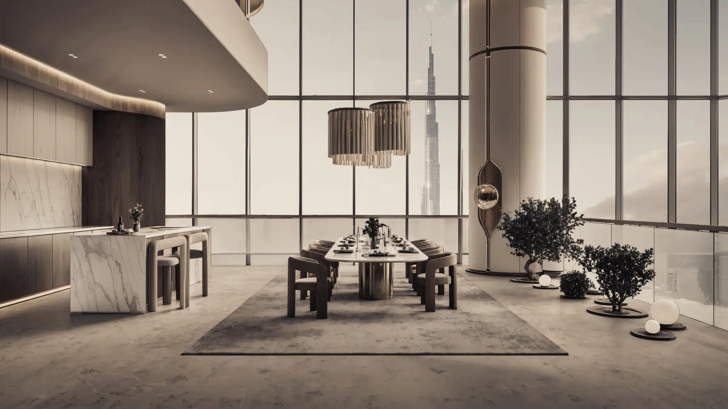 A private lounge overlooking a city