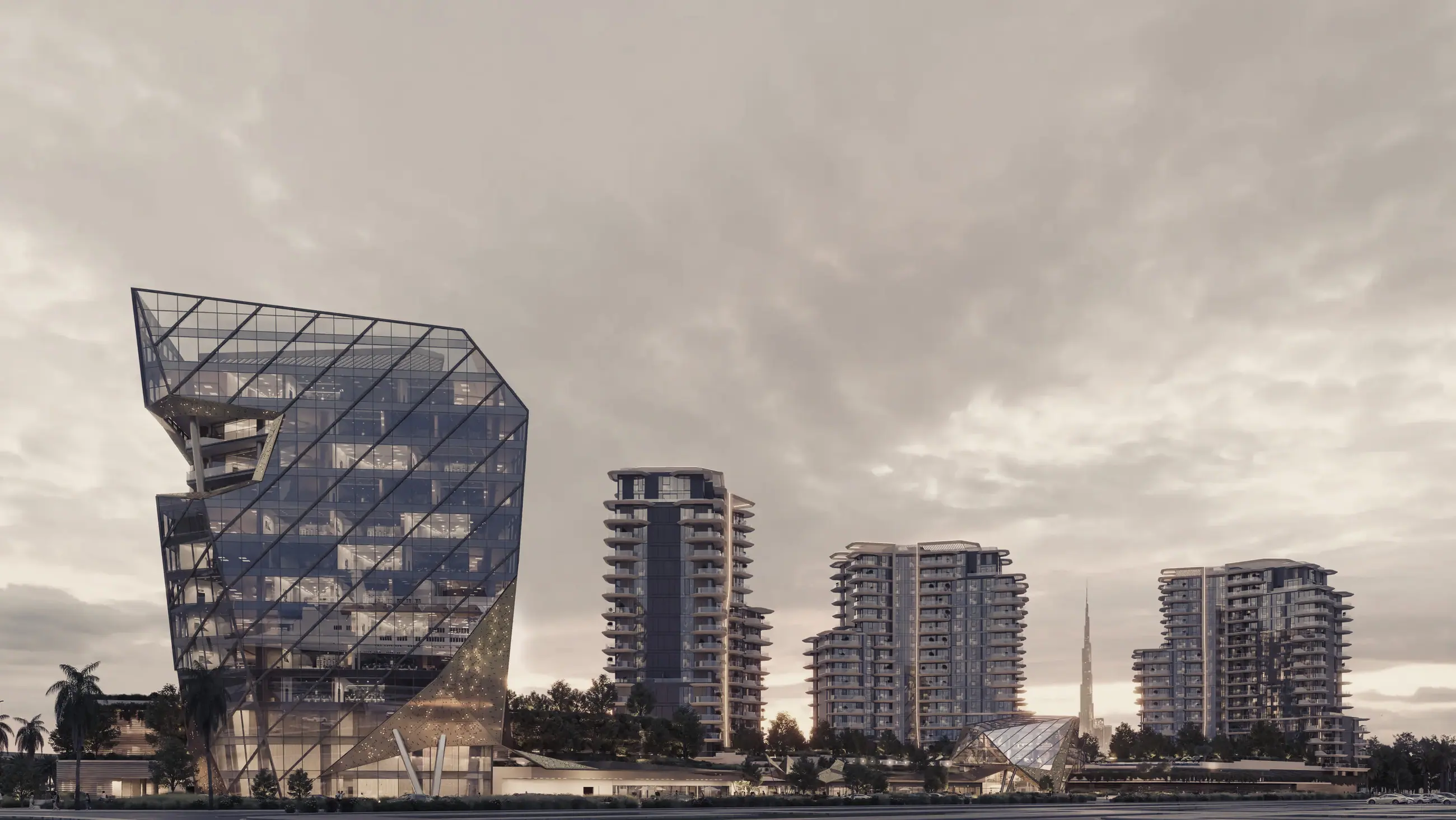A faceted commercial building