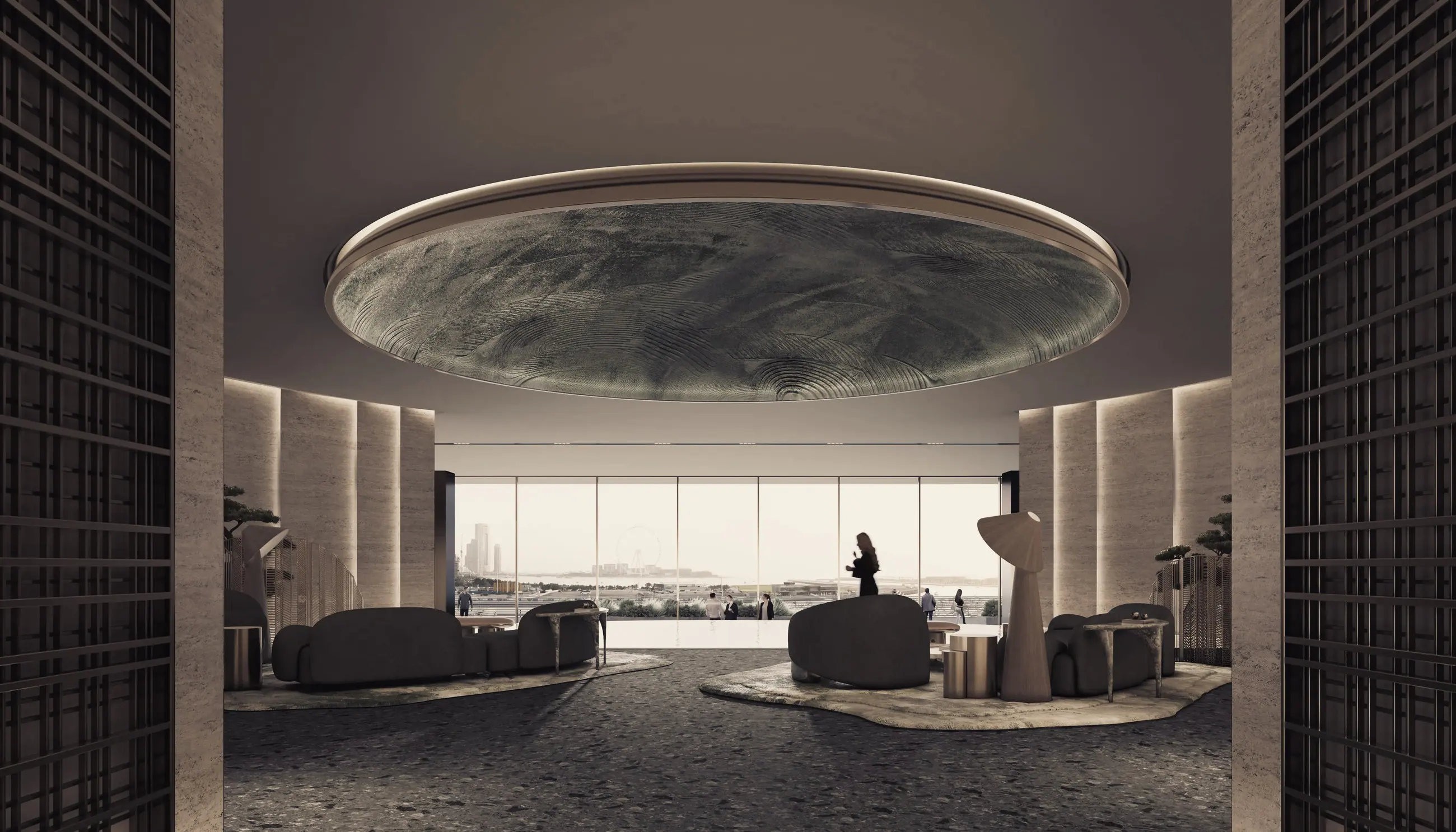 A lounge beneath an oculus