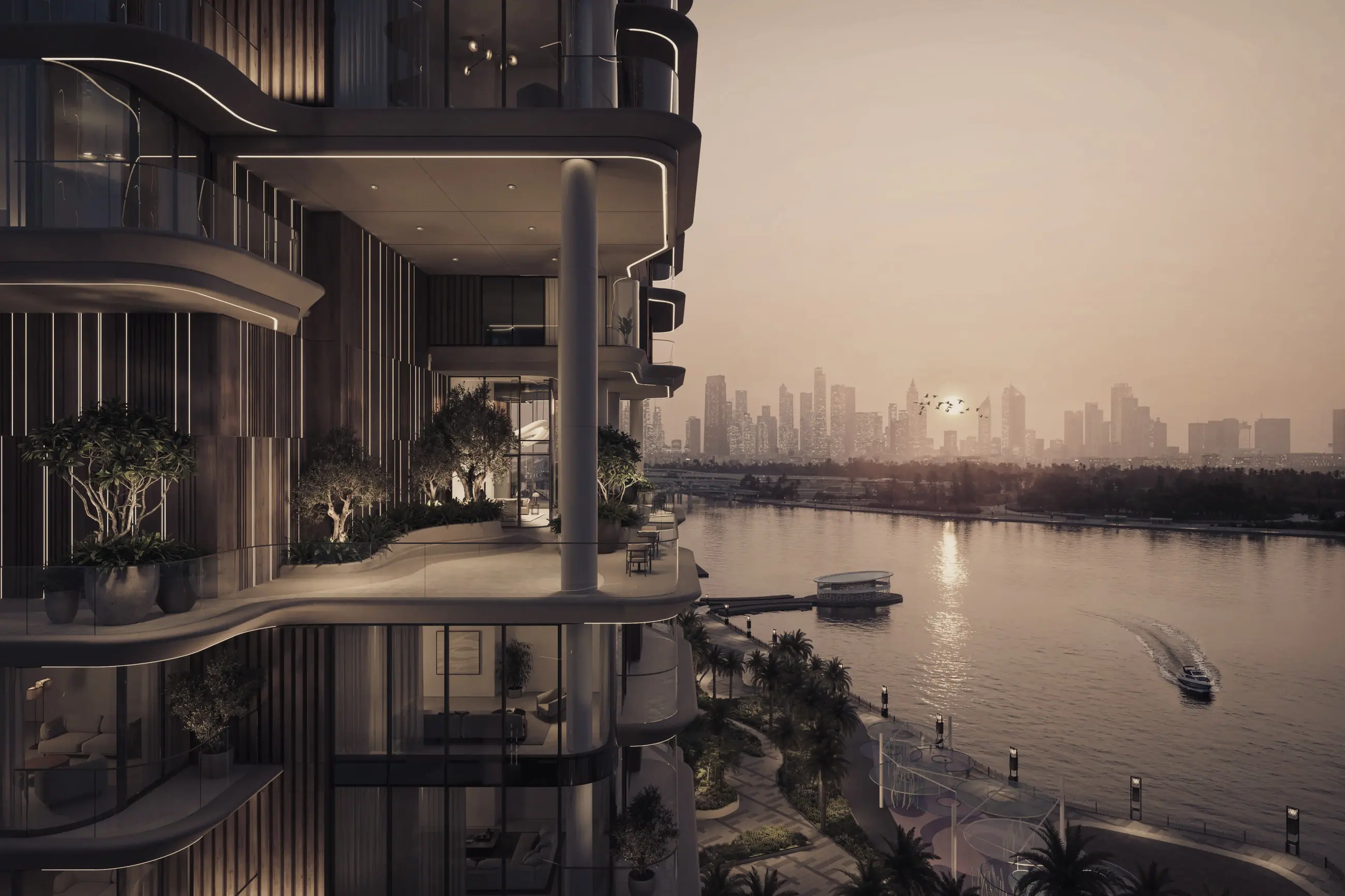 Towers above a waterway