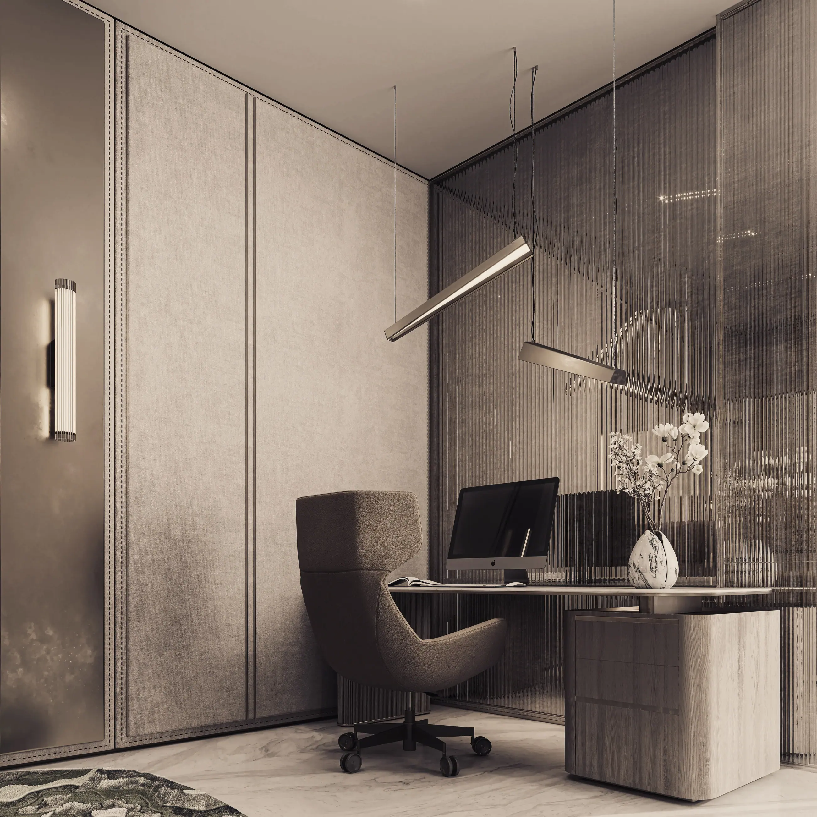 A private office at dusk