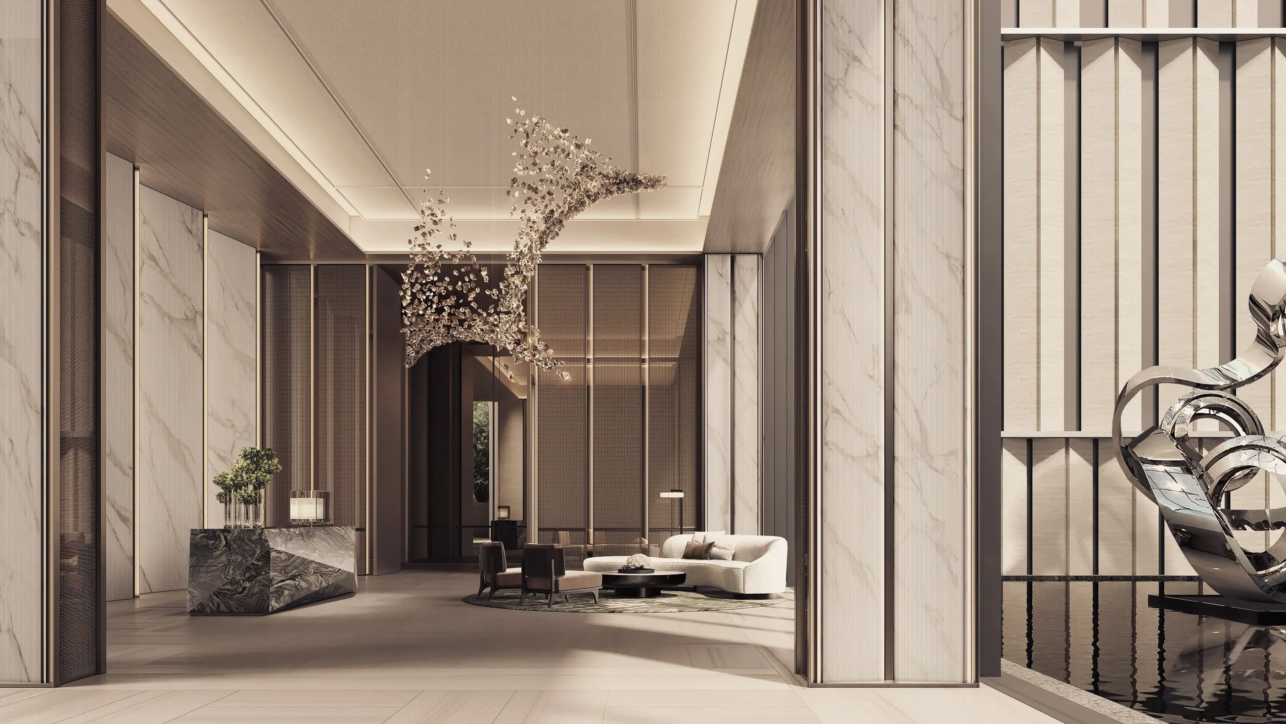 A stone-clad reception hall