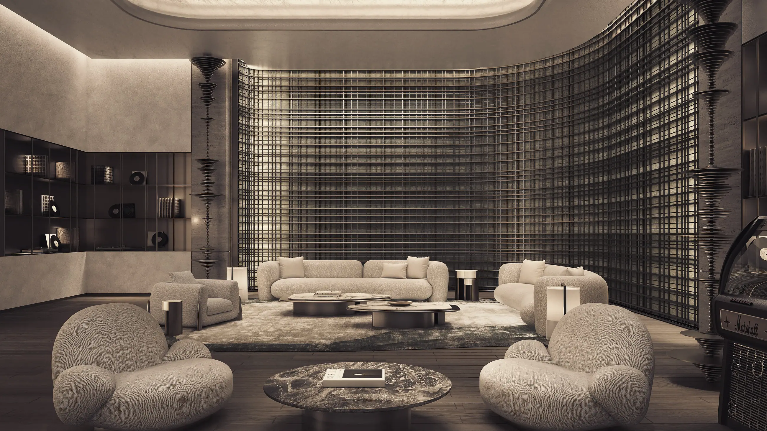 A private lounge in green stone