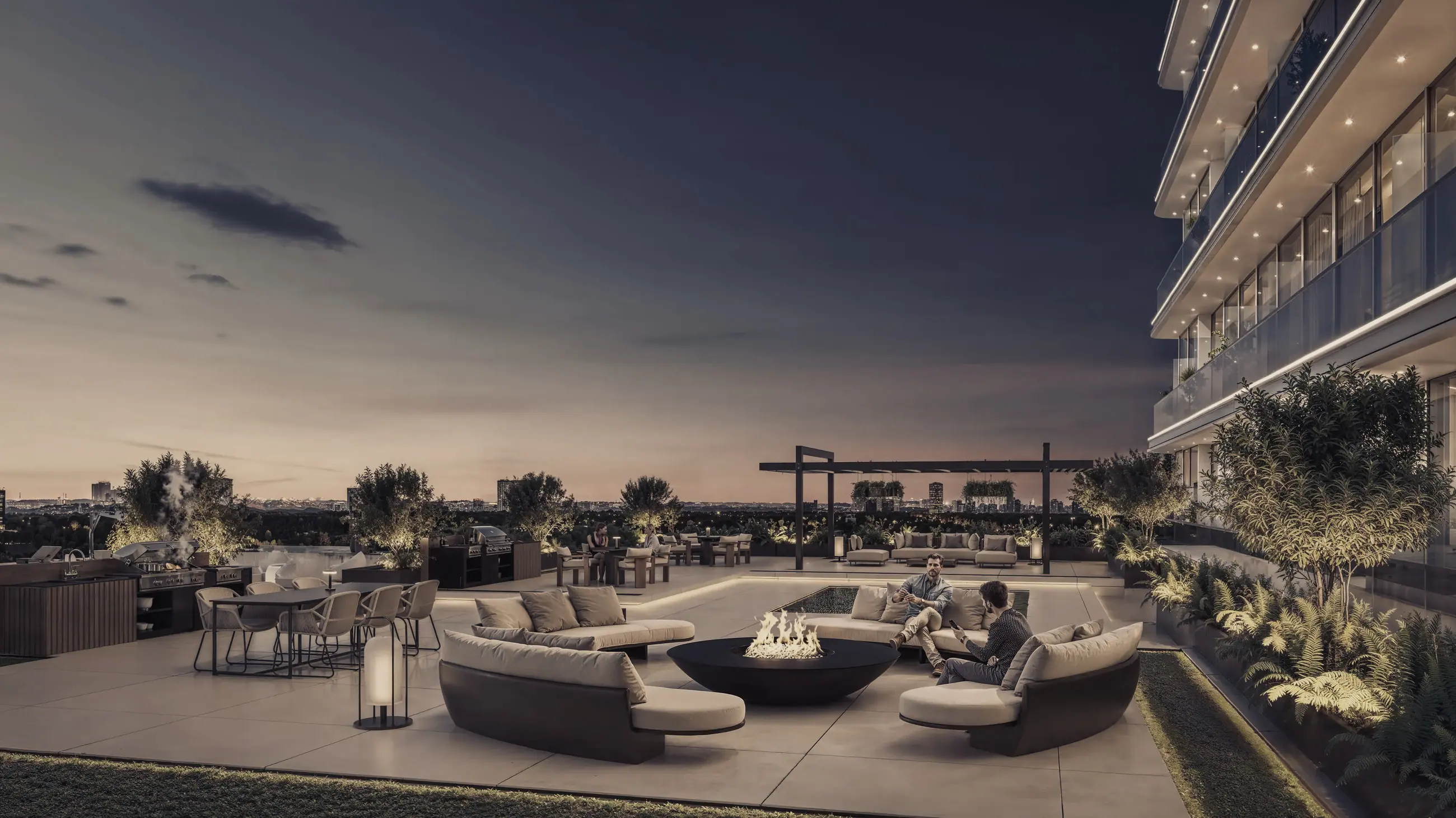 A terrace at dusk
